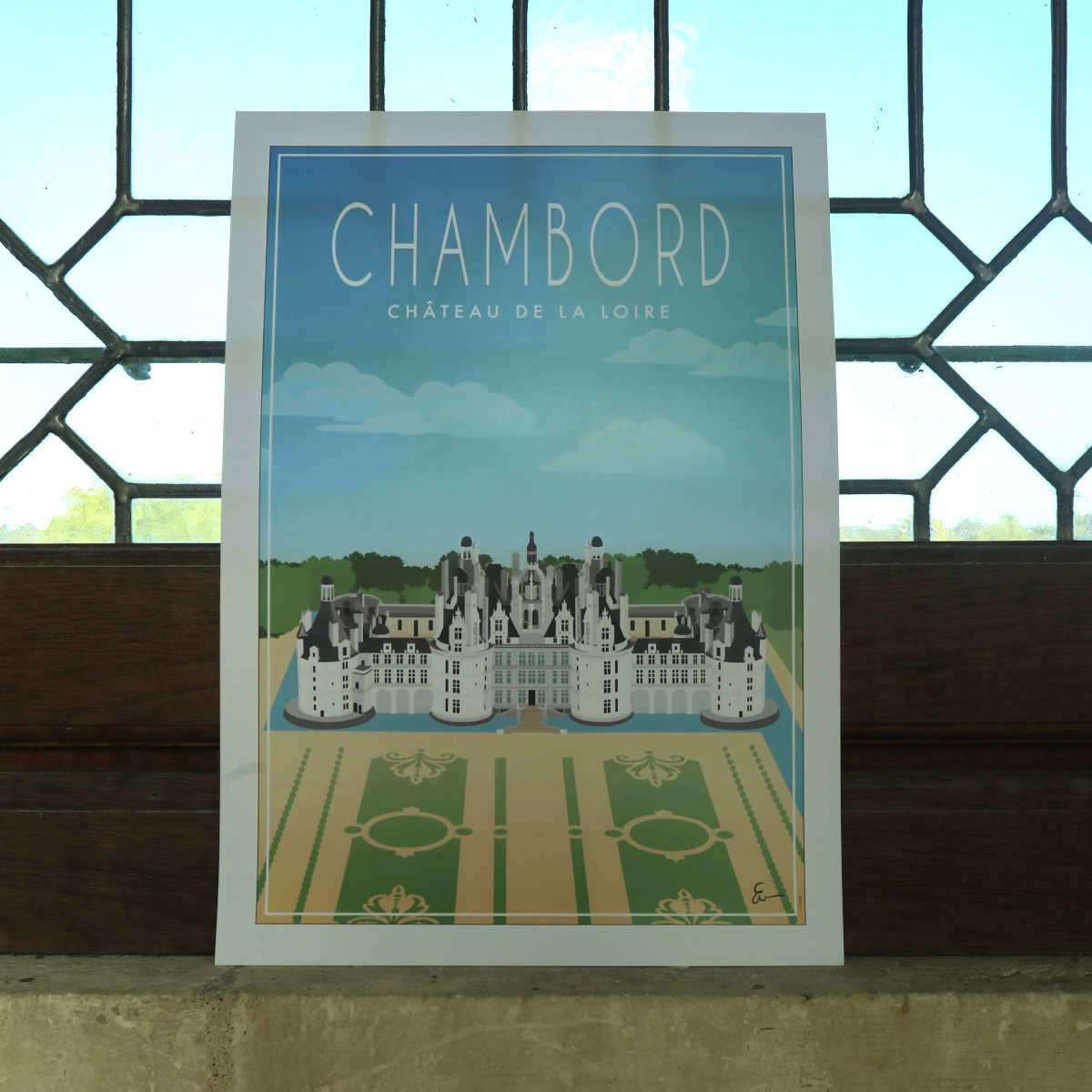Affiche colorée Jardins à la française du château de Chambord