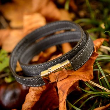 Bracelet en cuir de Cerf - Deux tours Gris