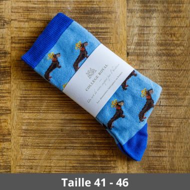 Chaussettes bleues « Teckels Couronnés » 41-46 – Collège Royal