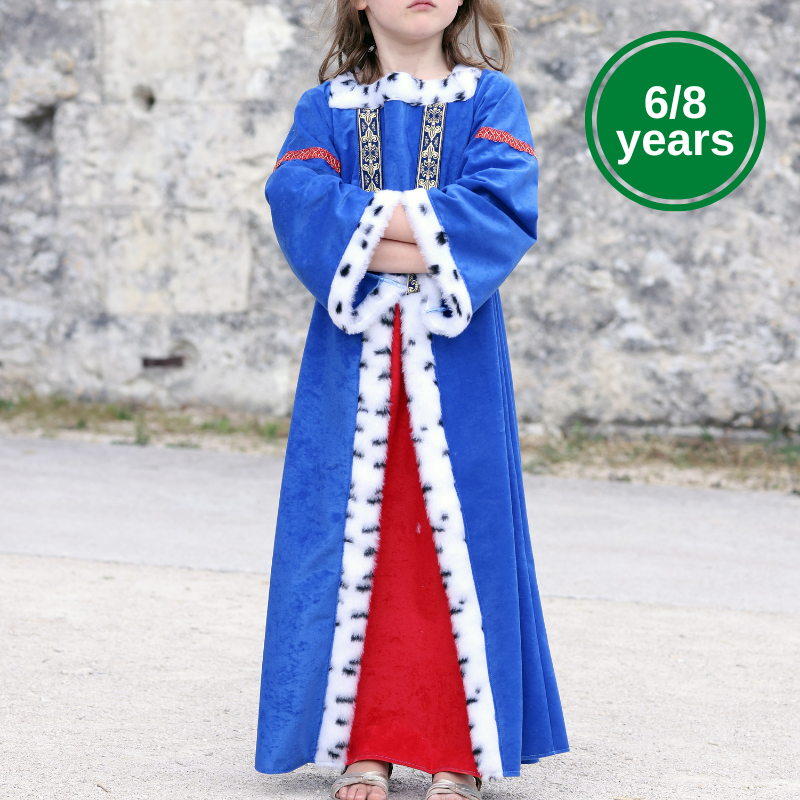 Renaissance Princess Dress - Blue & Ermine - 6/8 YEARS